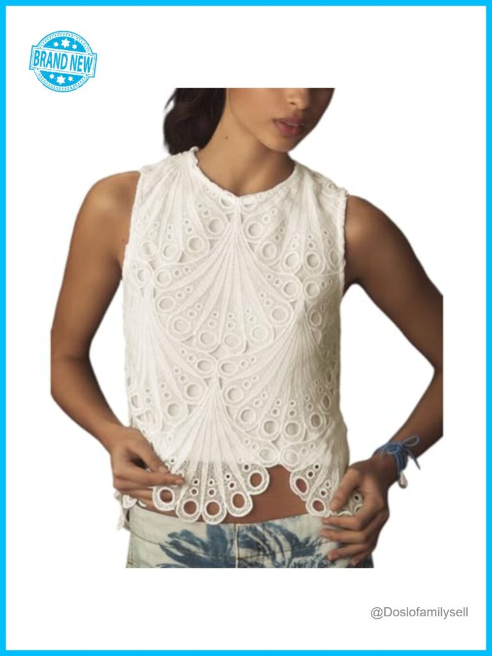 Lace Tank Top Sleeveless Embroidered Eyelet Blouse